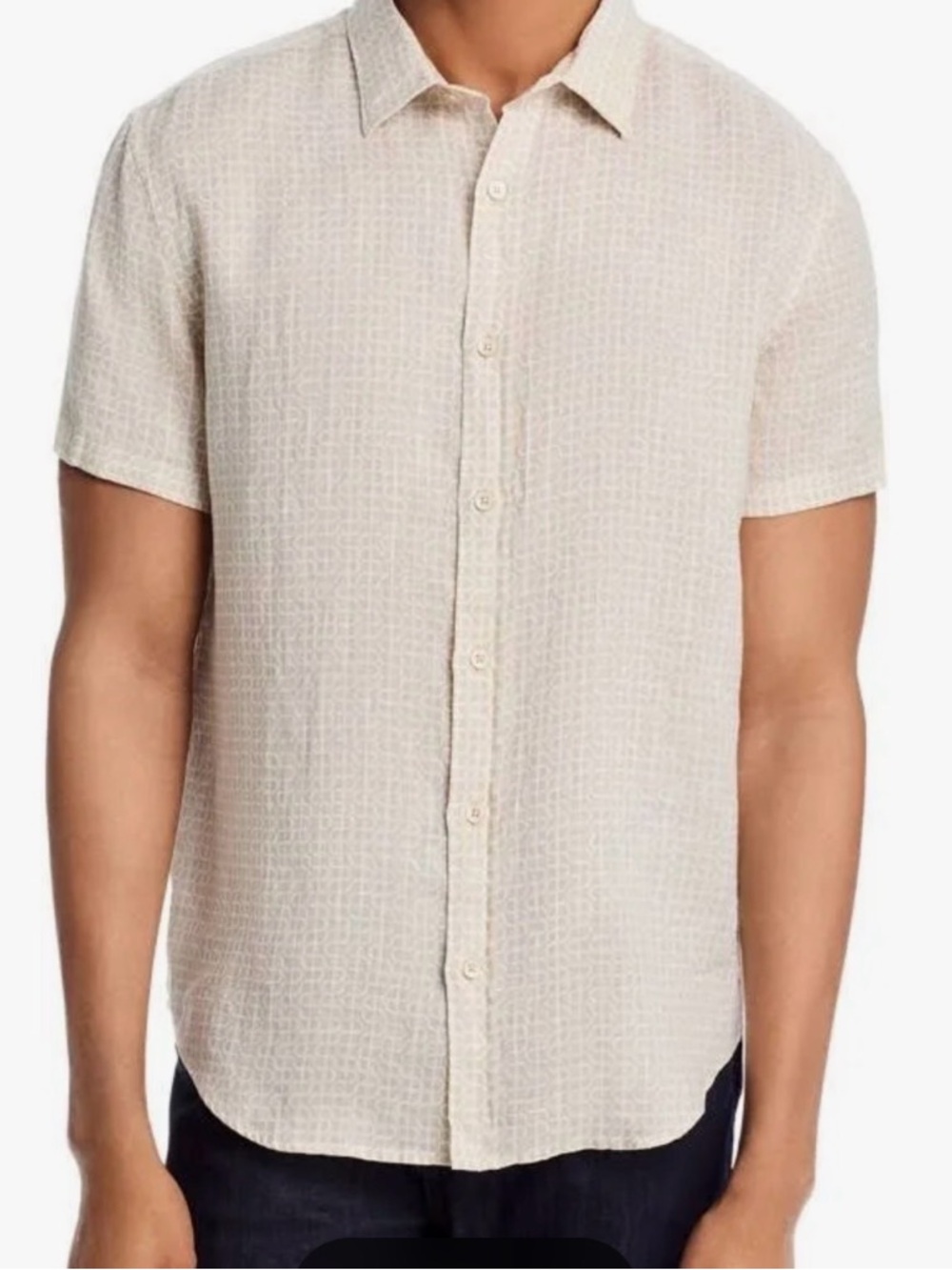 Bloomingdales Linen Button Up Shirt Men Large Rainy Day Beige Short Sleeve NEW